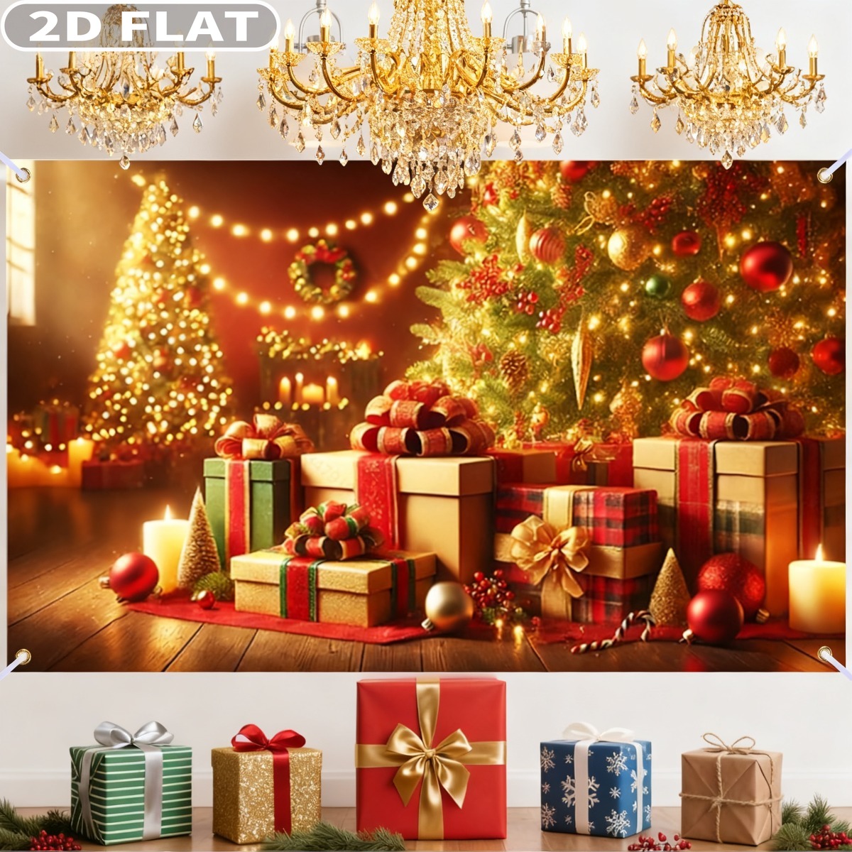Photography Background - 1 adet Noel Ağacı ve Hediyeler